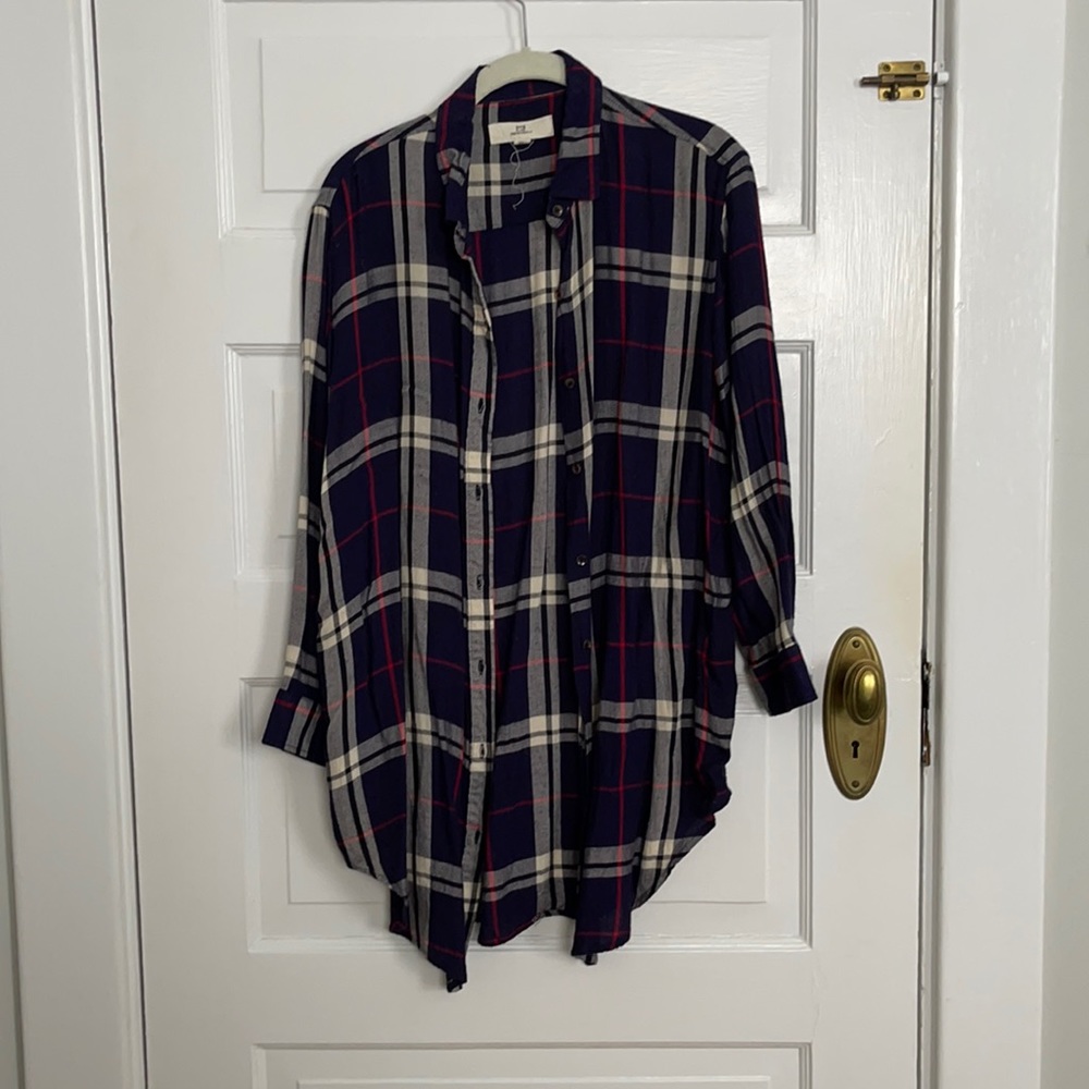 EUC plaid tunic button down shirt